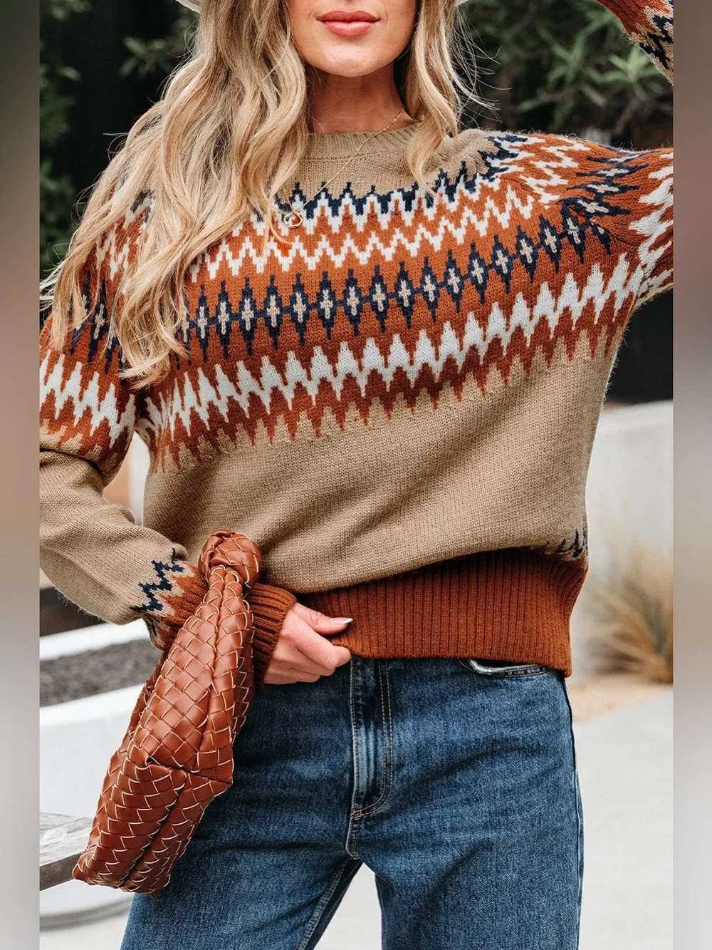 Geometric Pattern Long Sleeve Sweater